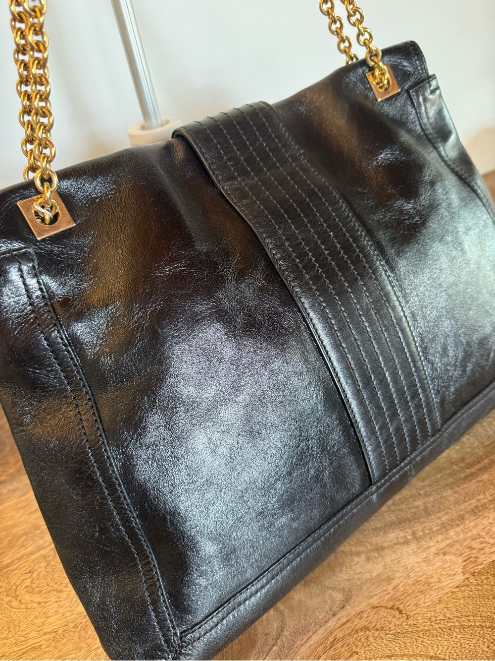 Rare Vintage Fendi Black Leather FF Flap Bag Gold Chain Shoulder Strap - Picture 12 of 17
